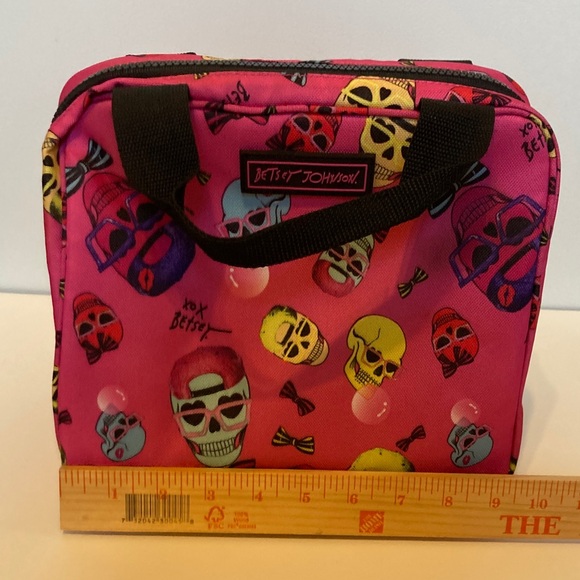 Betsey Johnson Insulated Zip Lunch Tote Skull Sunglasses Black & Pink Colorful - Picture 7 of 14